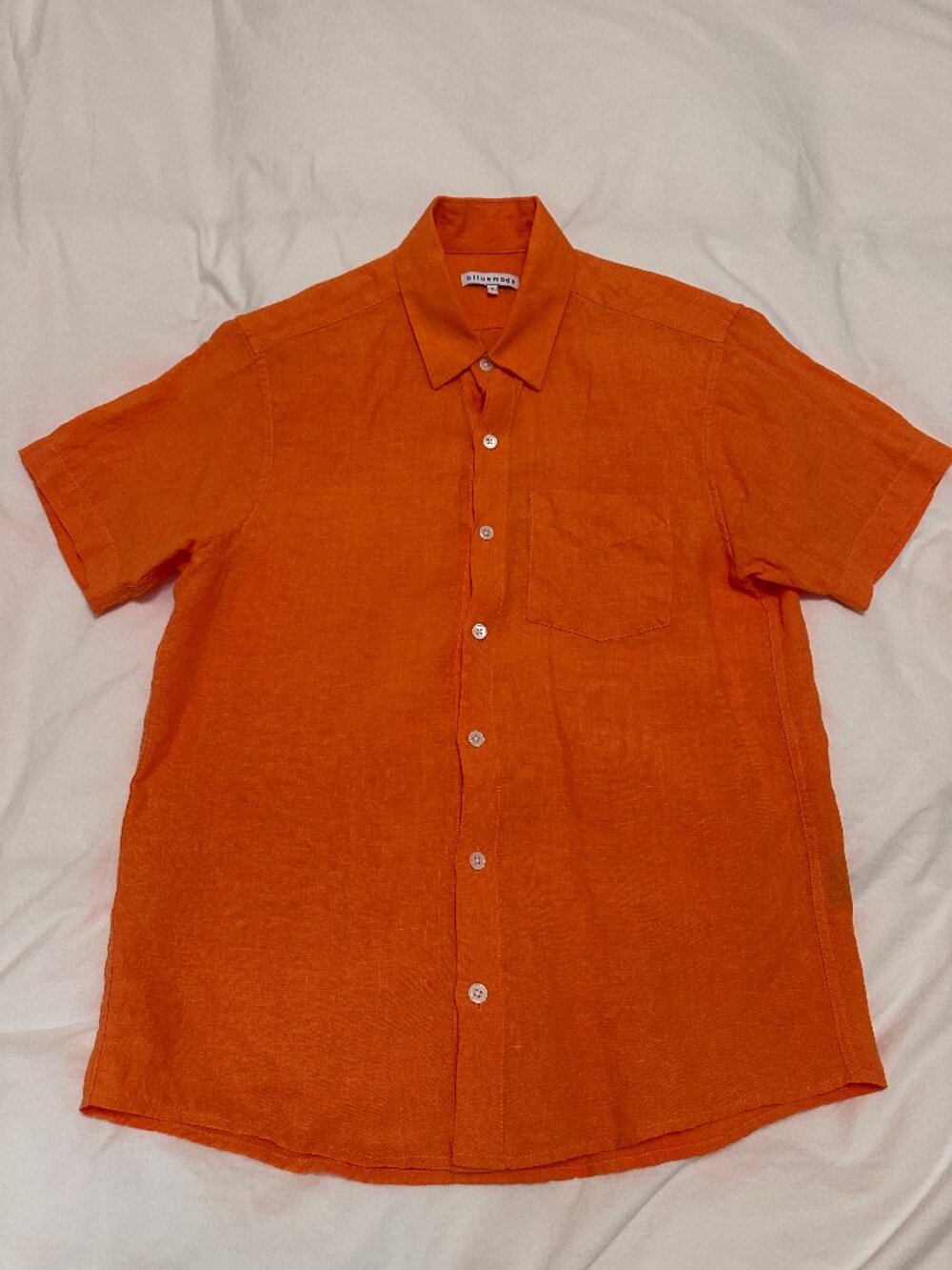 Blluemade Orange Belgian Cotton Linen Short Sleeve Shirt, S